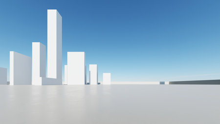 3d render of abstract modern architecture with empty cement floor, minimal exterior, car presentation backgroundの写真素材