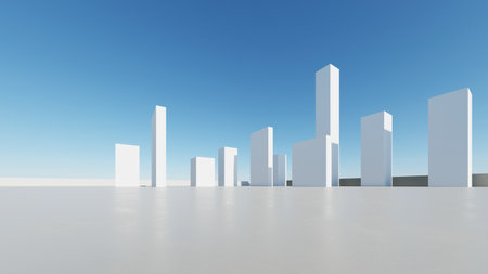 3d render of abstract modern architecture with empty cement floor, minimal exterior, car presentation backgroundの写真素材
