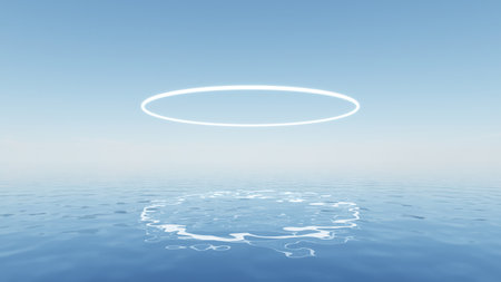 3d illustration of abstract minimal geometry background, geometric design on water surfaceの写真素材