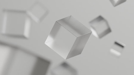 3d rendering of transparent block or cube geometric on white backgroundの写真素材