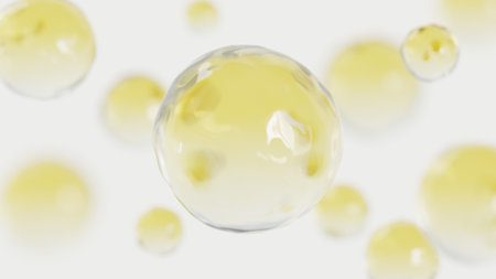3d illustration of Molecule or yellow liquid bubble, Bio cellsの写真素材