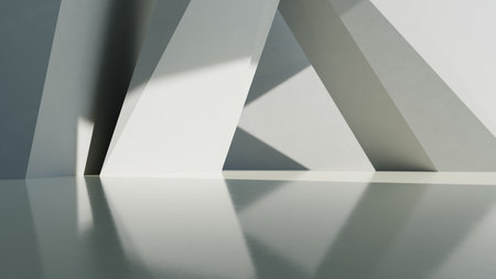 Abstract of concrete interior space with sun light cast the shadow on the wall and floor,Geometric design,Perspective of brutalism architecture,3d renderingの写真素材