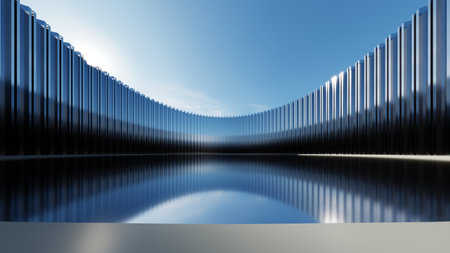3d illustration of abstract minimal architecture background, geometric architectural with chrome or metallic curve design, Car presentationの写真素材