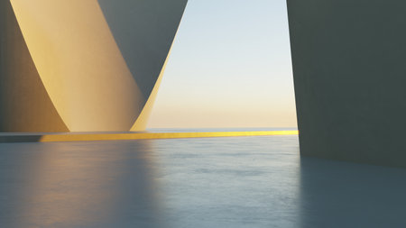 3d illustration of abstract architecture background, geometric architectural with curve design, Car presentationの写真素材