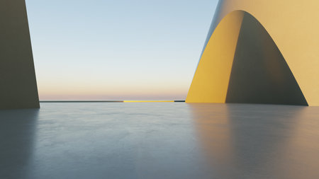 3d illustration of abstract architecture background, geometric architectural with curve designの写真素材