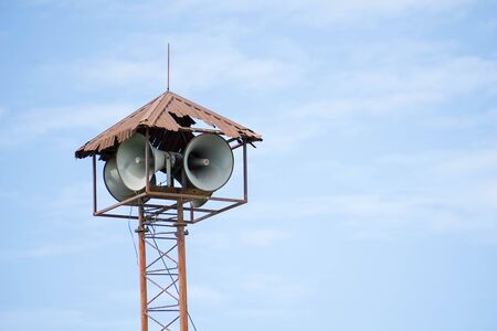 High angle view old loudspeaker in ruralの写真素材