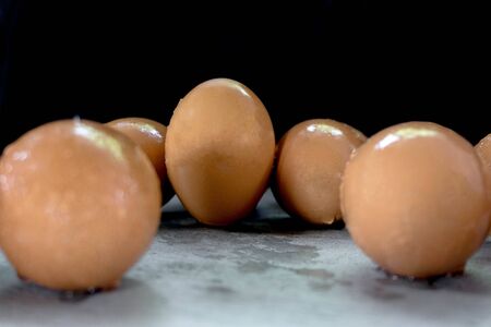 Fresh chicken egg on table with copy spaceの写真素材