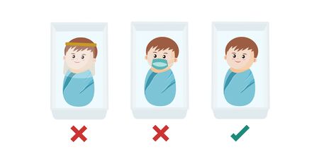 The mask is meant to protection face baby from any respiratory droplets from adults around them coughing or sneezing, but they're not meant to be worn all the time.Flat vector illustration.のイラスト素材