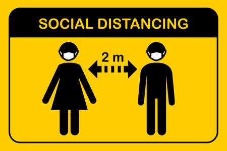 Flat icon man and woman wearing protective in medical face protection mask.People standing keep safe...