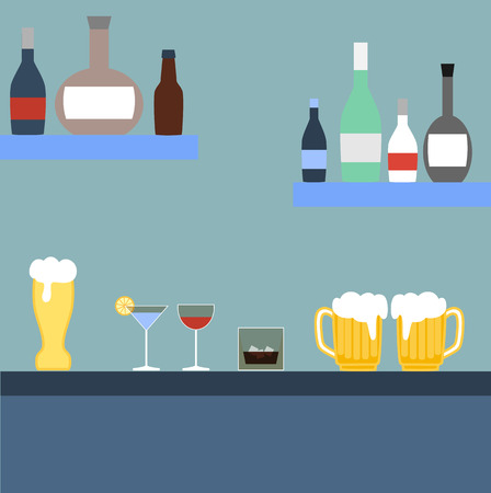Bar with alcoholic beverages in flat styleのイラスト素材