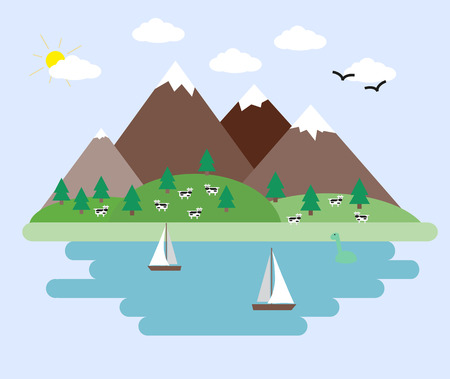 Illustration of abstract landscape with mountainsのイラスト素材