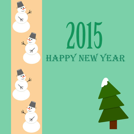 New year card with snowman and christmas tree.のイラスト素材