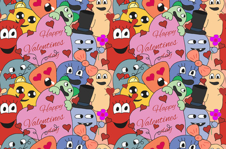 Monsters Valentine day. Seamless vector pattern in bright colorのイラスト素材