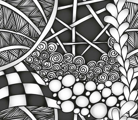 Abstract monochrome zentangle seamless pattern - hand drawnのイラスト素材