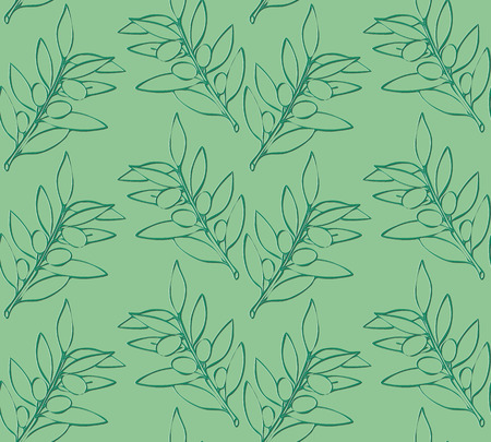 Seamless pattern olive branch in green colorsのイラスト素材