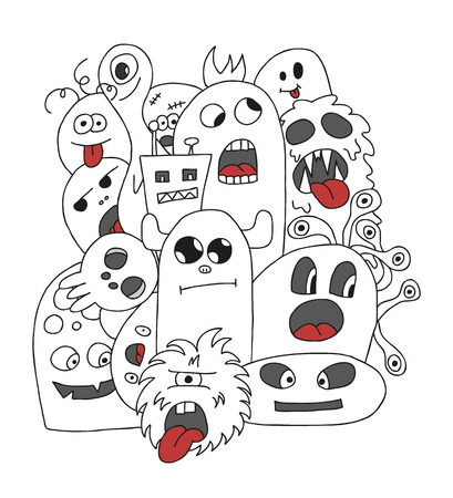 Funny cartoon monsters card in white and black coloursのイラスト素材