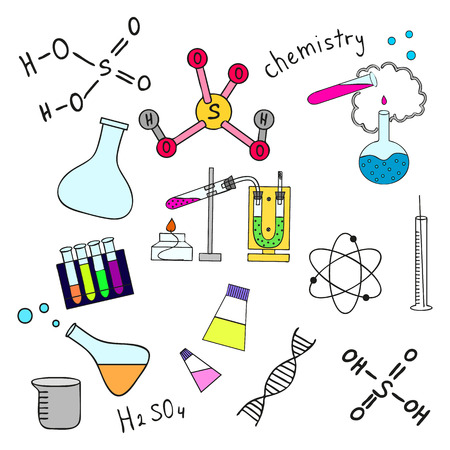 Colorful sketch of science doddle elements on notebook.のイラスト素材