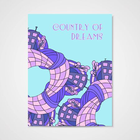Design of boock cover whit doodle abstract house. Hand drawn art.のイラスト素材