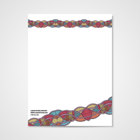 Graphic design letterhead with hand drawn ornament in bright colorsのイラスト素材