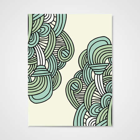 Abstract vector poster with hand drawn ornament in green colors.のイラスト素材