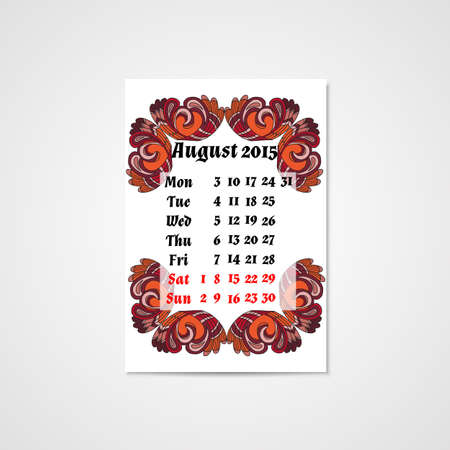 Calendar design with doodle abstract pattern. Hand drawn art.のイラスト素材