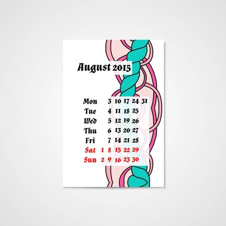 Calendar design with doodle abstract pattern. Hand drawn art.のイラスト素材