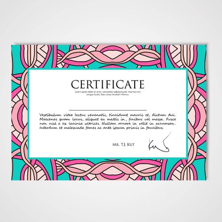Graphic design template document with hand drawn ornament in bright colorsのイラスト素材
