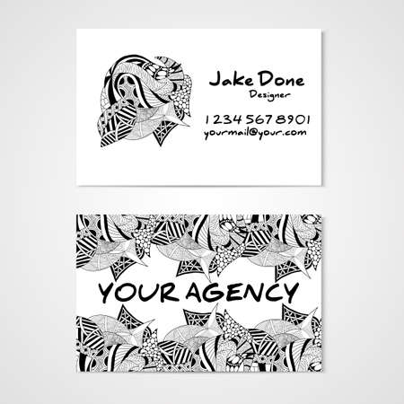 Business card template whit hand drawn ornament. Corporate identity.のイラスト素材