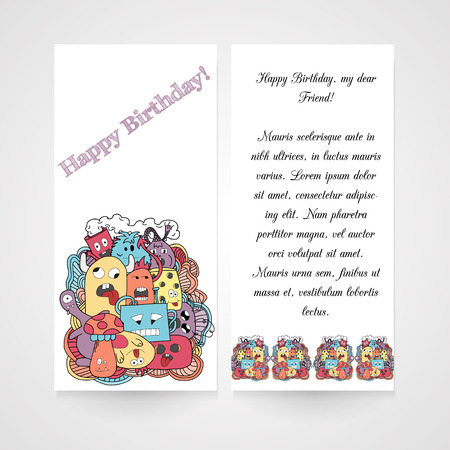 Card with abstract monsters pattern. Vector illustration.のイラスト素材