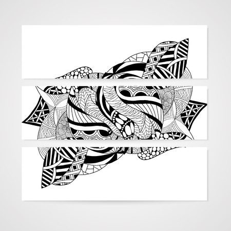 Banner with abstract hand-drawn pattern. Vector Illustration in black and white colors.のイラスト素材