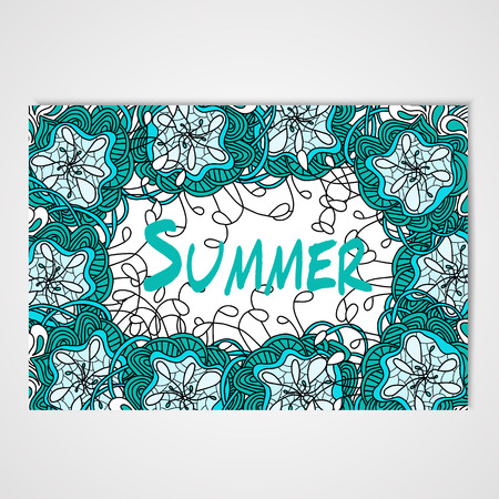 Poster with abstract hamd drawn flower in bright colorsのイラスト素材