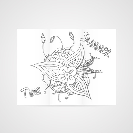 Poster with abstract hamd drawn flower in black and white colorsのイラスト素材