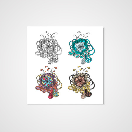 Set of abstract hamd drawn flower in differents colors. Vector illustration.のイラスト素材