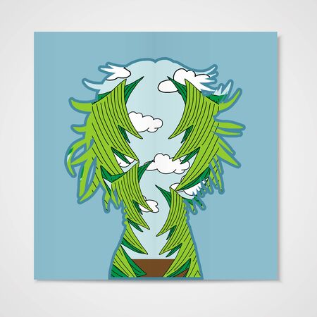 Forest and sky with clouds in womans silhouette in bright colors.のイラスト素材