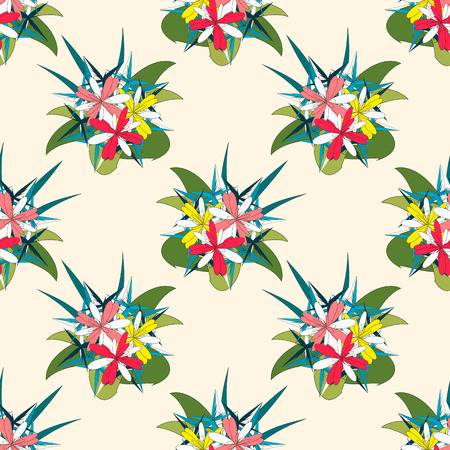 Seamless pattern with abstract flowers in bright colors.のイラスト素材