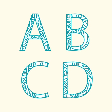 Doodle alphabet. Letter "A", "B", "C', "D'.のイラスト素材