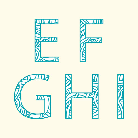 Doodle alphabet. Letter "E", "F", "G', "H', "I".のイラスト素材