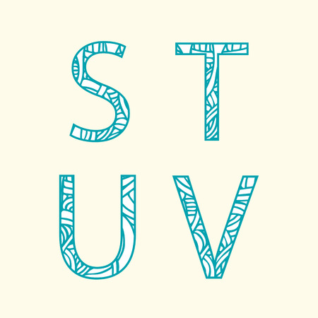 Doodle alphabet. Letter "S", "T", "U', "V'.のイラスト素材