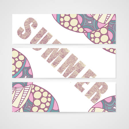 Abstract vector banner with hand drawn ornament in bright colorsのイラスト素材