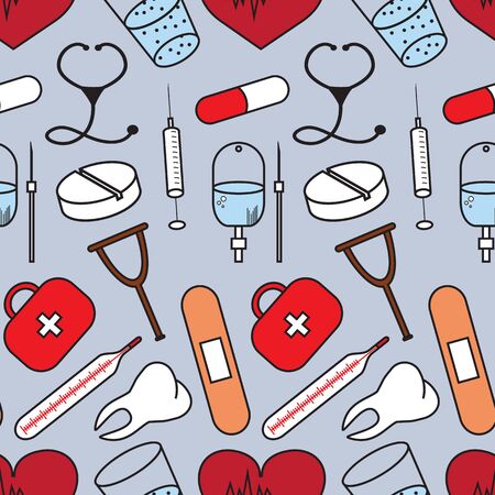 Seamless pattern with medical icons in bright colorsのイラスト素材