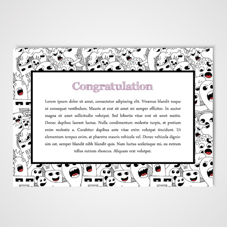 Graphic design template document with abstract monsters. Hand drawn illustration.のイラスト素材