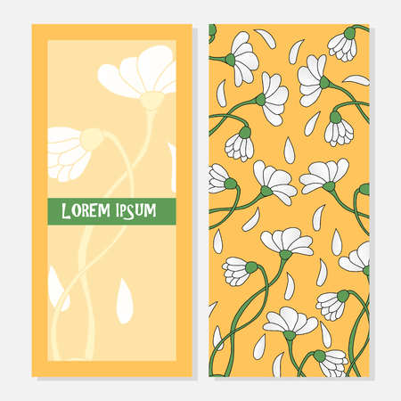 Card template with chamomile in bright colors.のイラスト素材