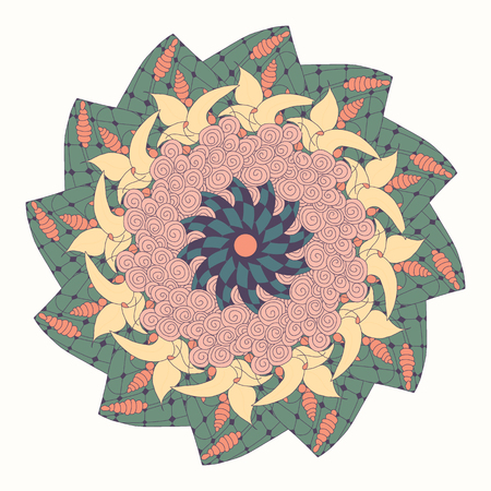 Mandala with floral abstract pattern in bright colorsのイラスト素材