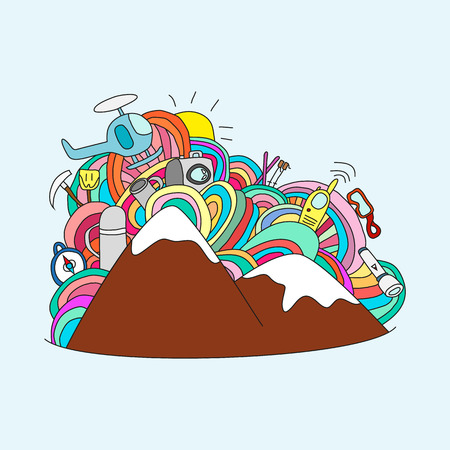 Abstract doodle pattern with ski and other object for ski vacationのイラスト素材