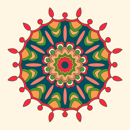 Abstract hand drawn ornament in bright colors. Mandala.のイラスト素材