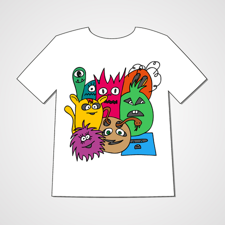 T-shirt with abstract set of monsters. Colorful print.のイラスト素材