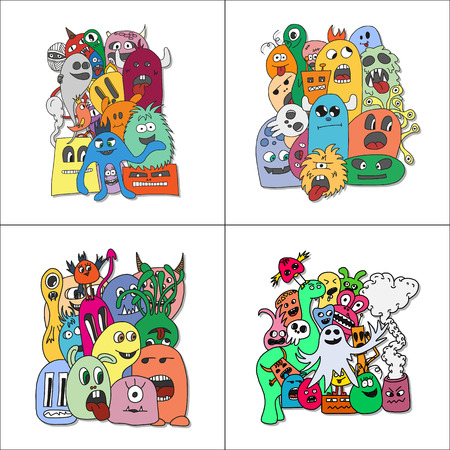 Set of four stickers monsters in bright colors.のイラスト素材