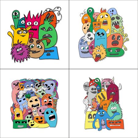Set of four stickers monsters in bright colors.のイラスト素材