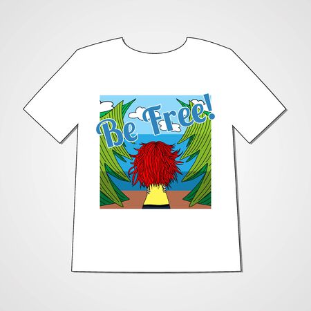 T-shirt with women in thye forest. Colorful print.のイラスト素材