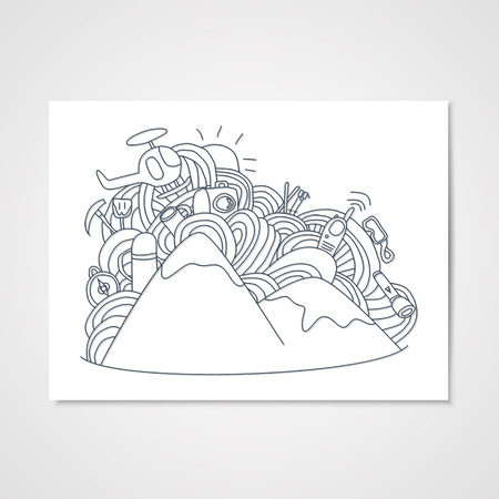 Abstract doodle pattern with ski and other object for ski vacationのイラスト素材